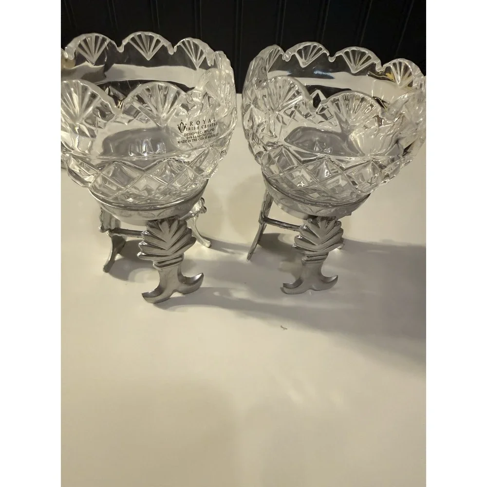 Royal Irish Lead  Crystal On Silver Leaf Stand Used For Candy, Candles Or Holder